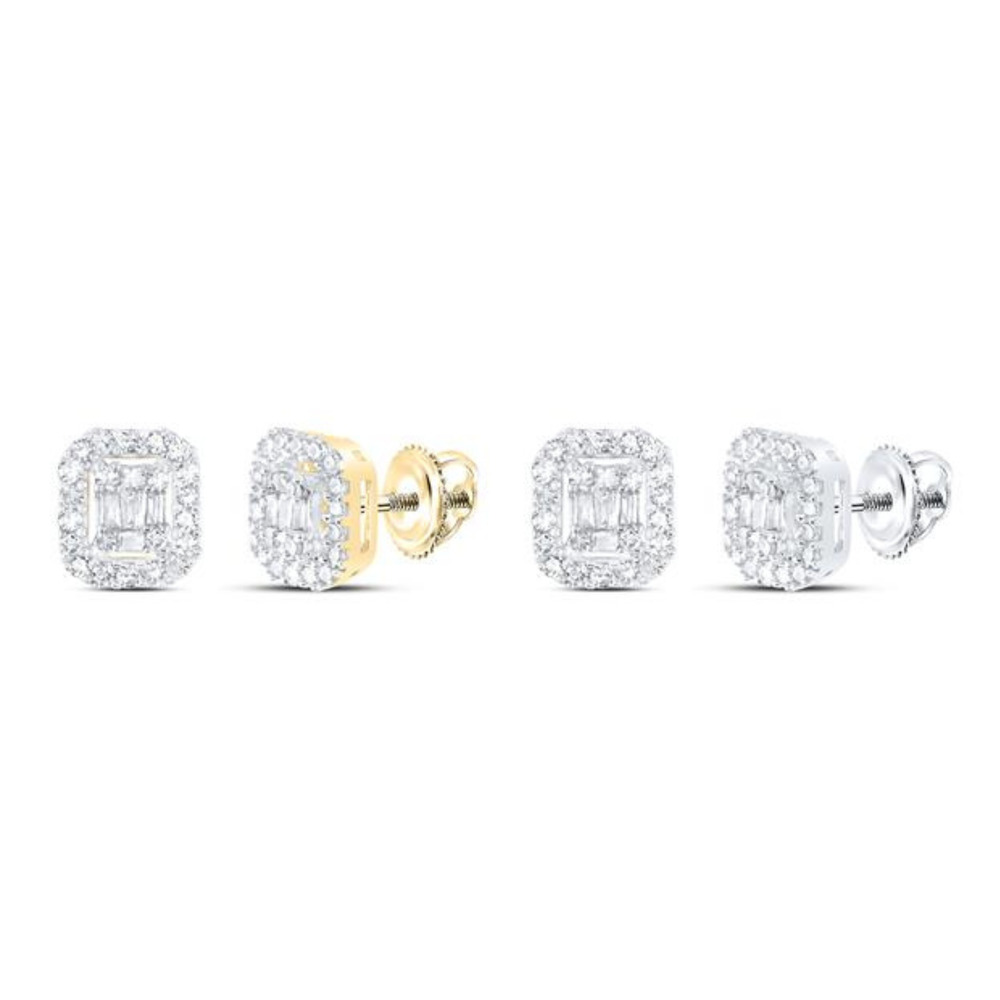 1/4 CT Solid 10K Yellow OR White Gold Baguette Natural Diamond Stud Earrings